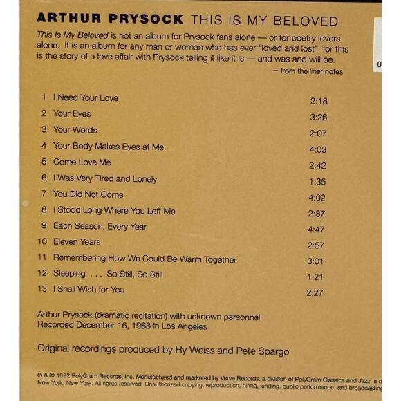 Arthur Prysock - This Is My Beloved CD 1992 PolyGram Records Verve Jazz Vocals - Picture 4 of 14